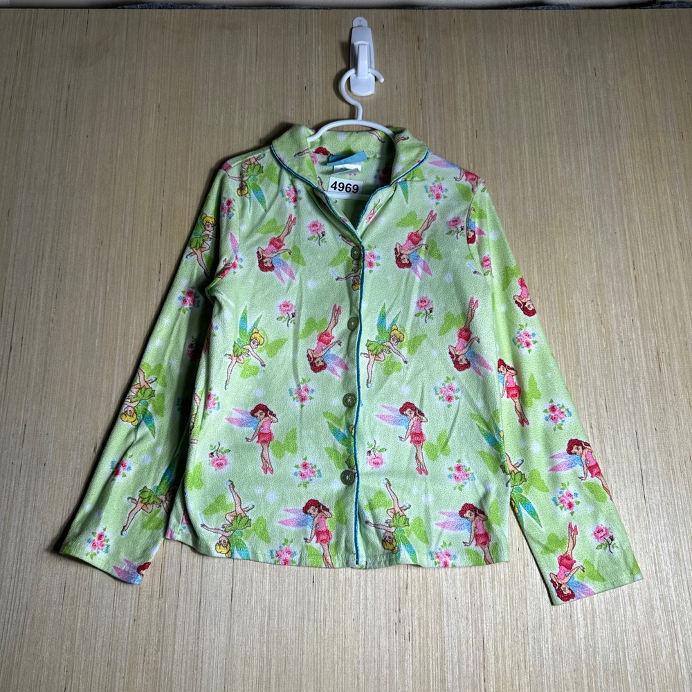 Vintage Disney Fairies Pajama Set Girls 8 Green Tinker Bell Long Sleeve Fleece
